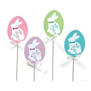 Burton and Burton Egg Shape Wooden Picks with Bunny Silhouette Set of 4